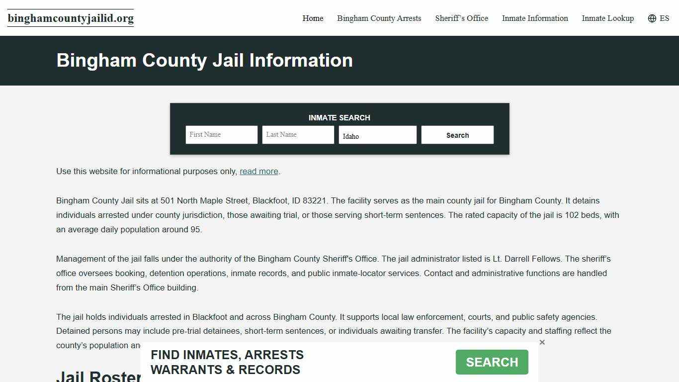 Bingham County, ID Jail Roster, Inmate Info